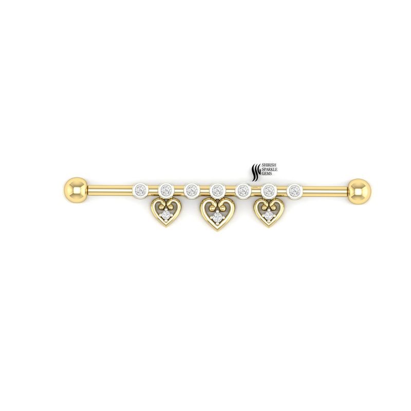 Triple Heart Diamond Industrial Barbell Gold Scaffold Ear Jewelry