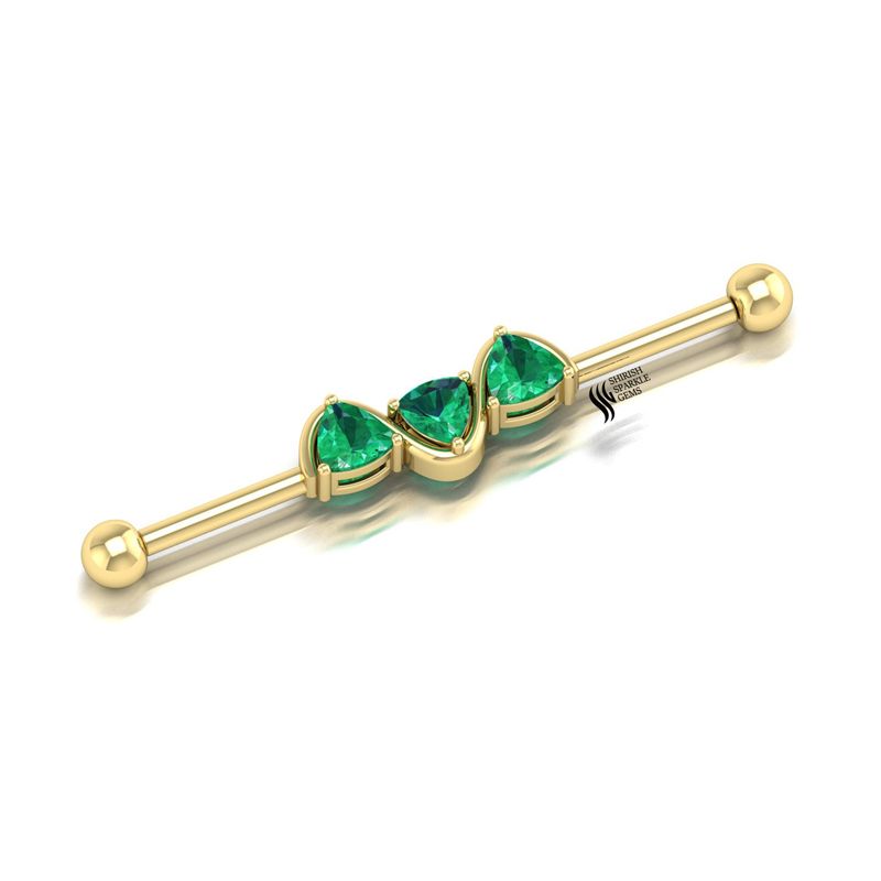 Green Emerald Gemstone Industrial Barbell Gold Helix Cartilage Jewelry