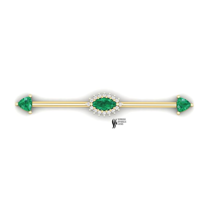 Emerald Diamond Industrial Barbell Piercing in 14K Gold â Marquise & Pear Cut Gemstone Industrial Earring