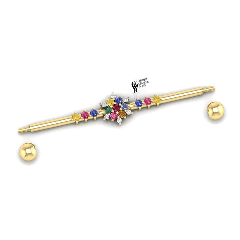 Rainbow Sapphire Flower Industrial Barbell â Luxury 14K Gold Ear Piercing