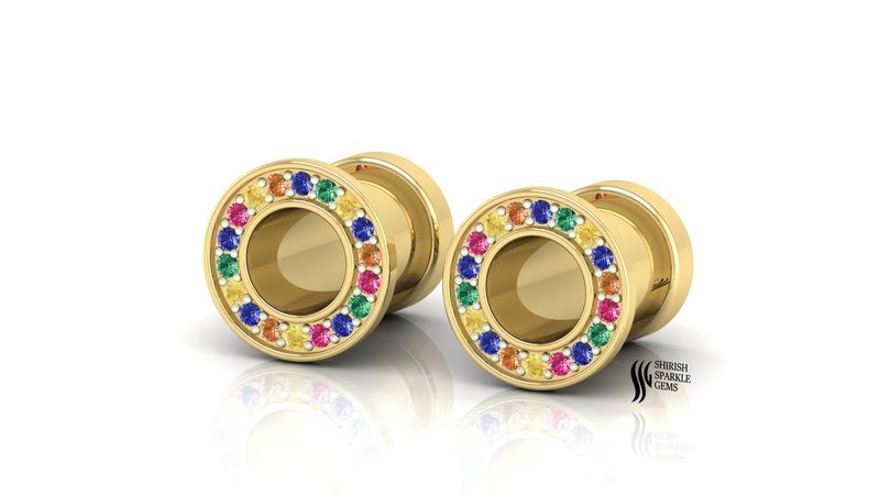 Gold Rainbow Sapphire Ear Tunnels â Multi Gemstone Plug Gauges Ear Stretching Jewelry