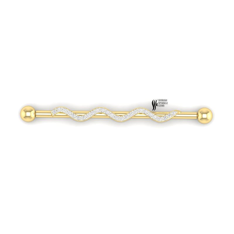 Diamond Wave Industrial Barbell Earring in 14K Gold â Curved Diamond Cartilage Piercing Bar