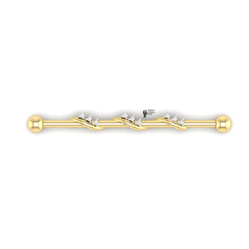 Diamond Twisted Industrial Barbell Earring in 14K Gold â Elegant Cartilage Piercing Bar
