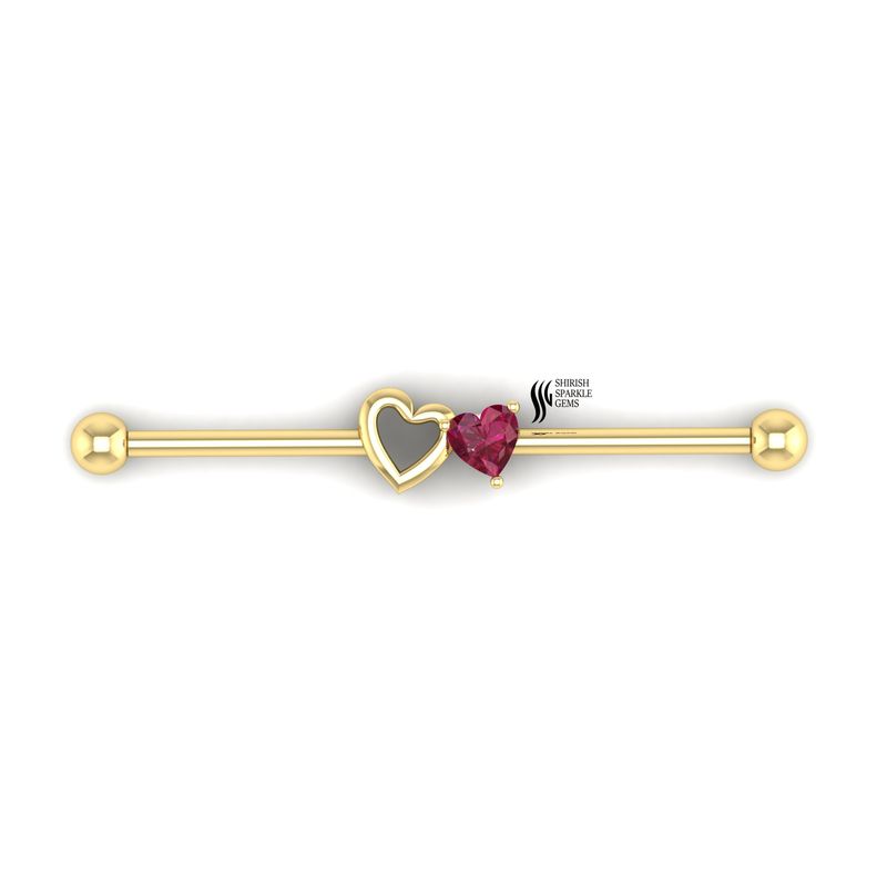 Heart Ruby Industrial Barbell â Heart Gemstone Cartilage Piercing Bar, Romantic Ear Piercing Jewelry