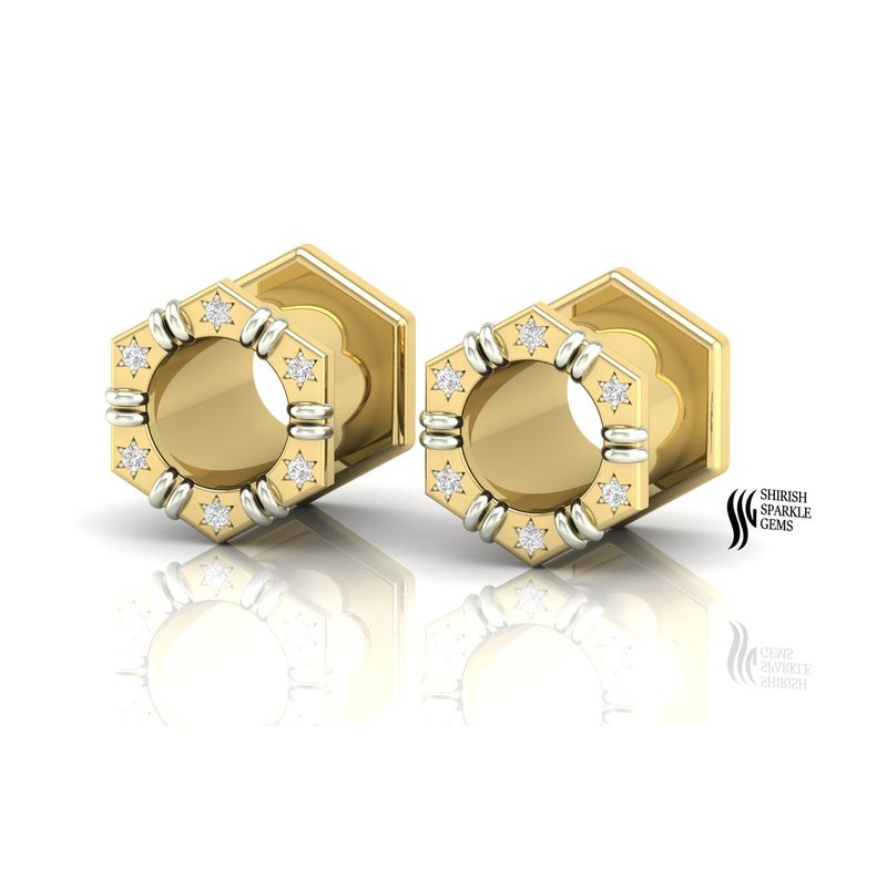 Natural Gold Diamond Star Ear Tunnel Plug â Luxury Diamond Gauge Plug for Stretched Earlobe Piercing