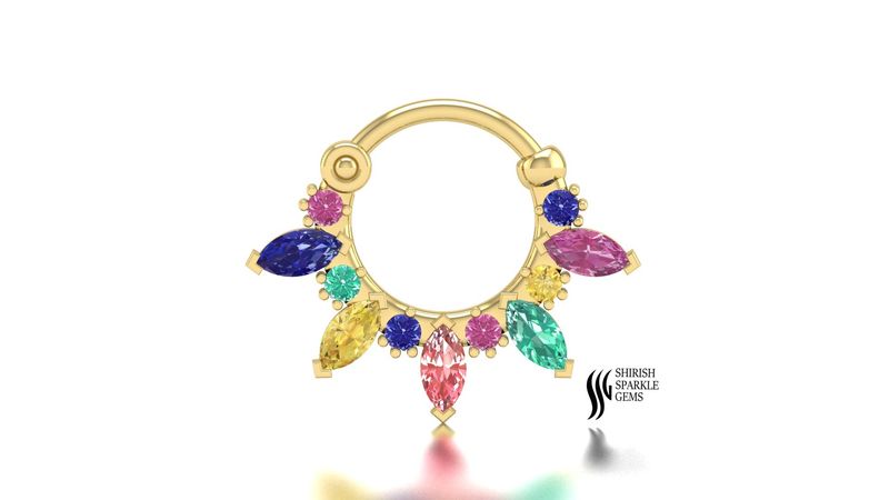 Multi Gem Septum Ring â Rainbow Gemstone Hinged Segment Nose Ring, Colorful Septum Piercing Jewelry