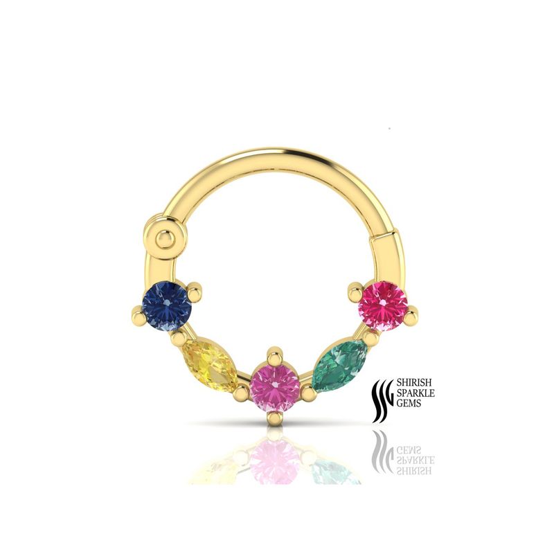 Gold Rainbow Gem Septum Ring â Multi Color Gemstone Hinged Clicker Nose Ring