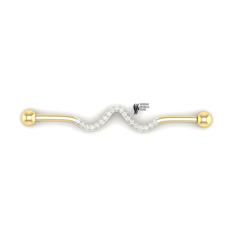 Diamond Wave Industrial Barbell â Curved Diamond Cartilage Piercing Bar, Elegant Industrial Ear Jewelry