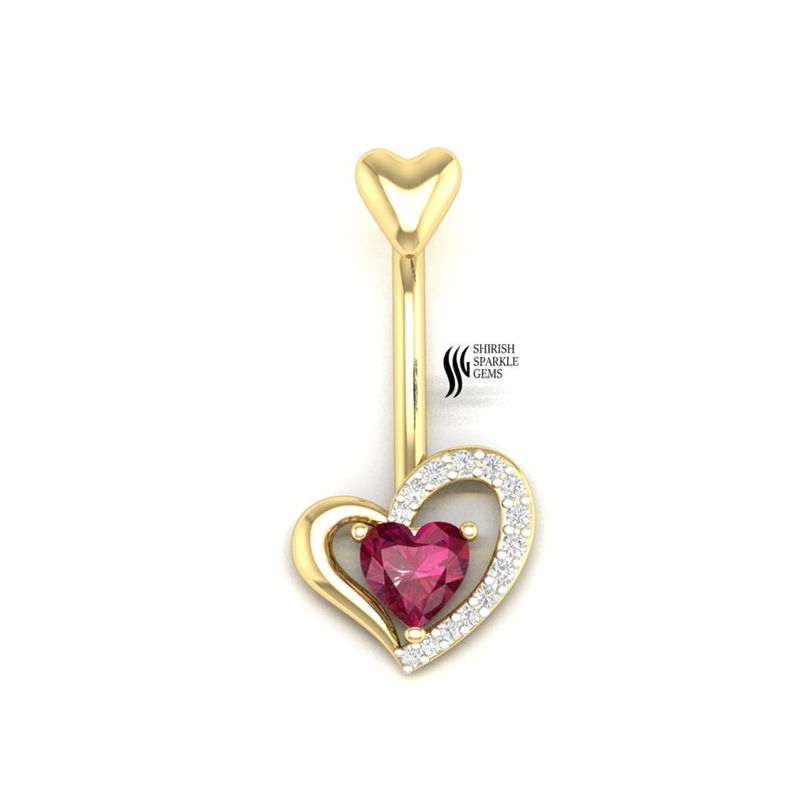 Natural Ruby Heart Belly Button Ring â Diamond Heart Navel Piercing, Romantic Heart Belly Ring Jewelry