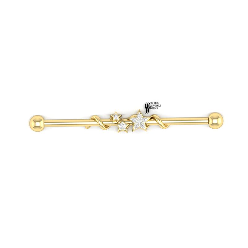 Diamond Star Industrial Barbell â Triple Star Cartilage Piercing Bar, Celestial Industrial Ear Jewelry