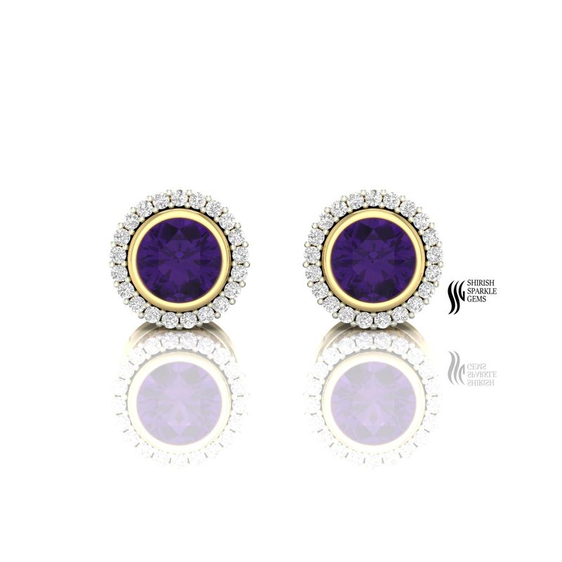 Amethyst Diamond Tunnel Plug Earrings, Amethyst Ear Gauge Plug, Solid Gold Ear Tunnel, Amethyst Diamond Screw Back Flesh Tunnel
