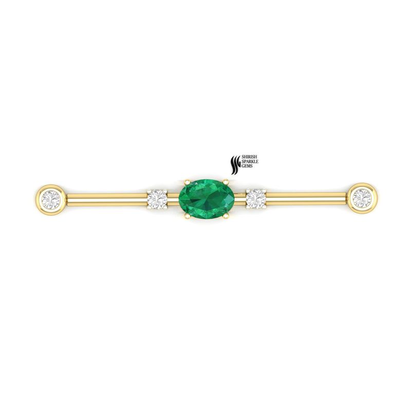 Emerald Diamond Industrial Barbell, Emerald Scaffold Earring, Emerald Cartilage Piercing,