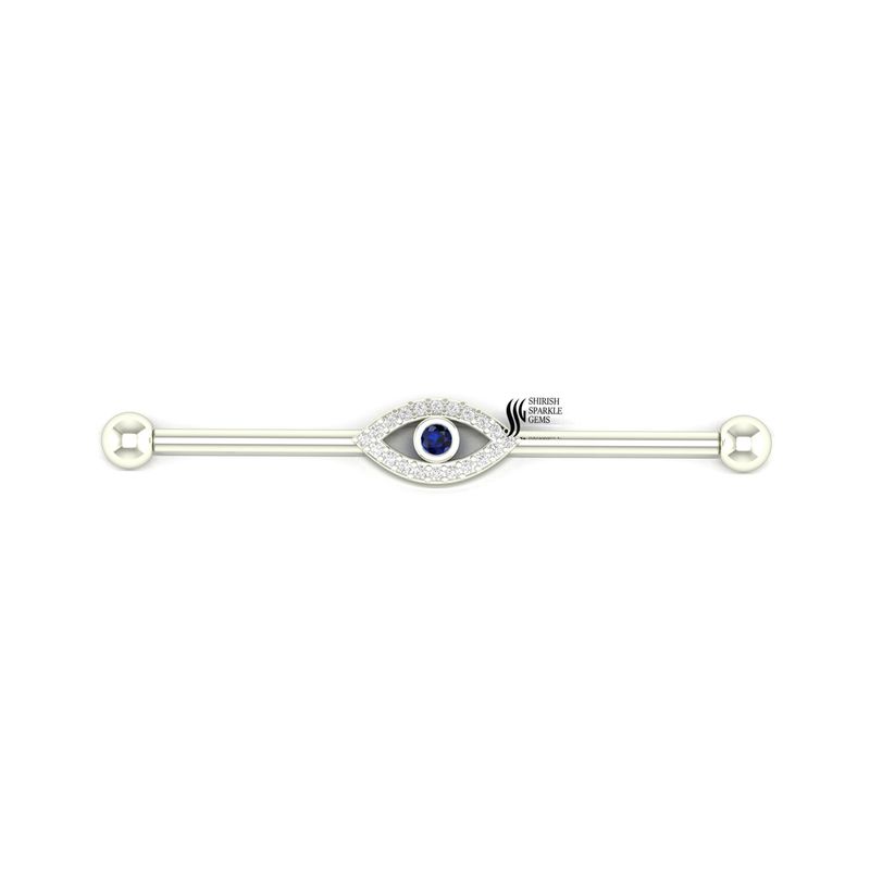 Evil Eye Industrial Barbell Piercing â Sapphire & Diamond Industrial Ear Barbell Earring in 14K Gold