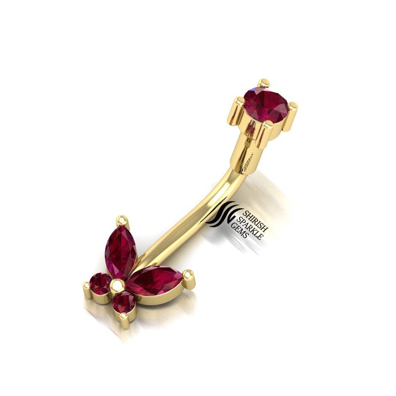 Ruby Butterfly Belly Button Ring 14K Gold Navel Piercing, Marquise Ruby Butterfly Belly Ring