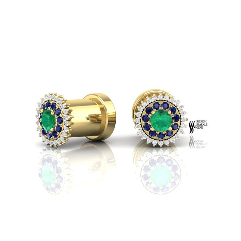 Emerald Sapphire Plug Earrings 14K Gold Ear Gauges, Diamond Halo Tunnel Plugs, Blue Sapphire Jewelry