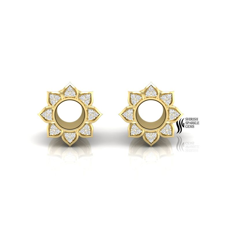 Luxury Diamond Flower Ear Plugs Solid Gold, Floral Ear Gauge Tunnel Earrings, Designer Body Jewelry