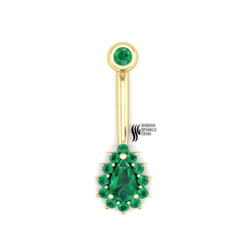 Emerald Teardrop Belly Button Ring â Pear Cut Emerald Navel Piercing with Emerald Halo, Luxury Belly Ring