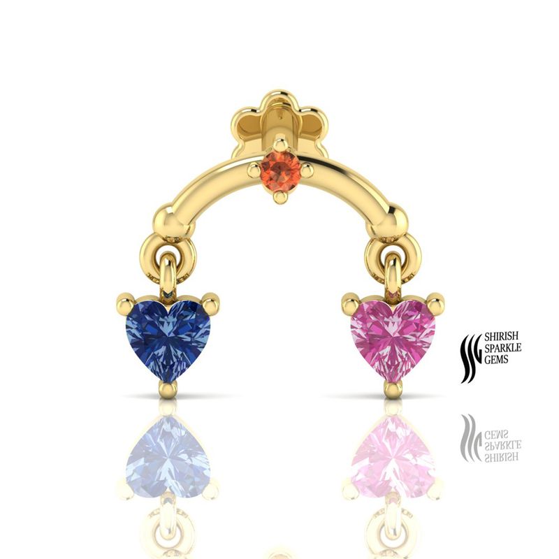 Sapphire Heart Dangle Helix Piercing â 14K Gold Flat Back Labret Stud, Anniversary Gift for Her