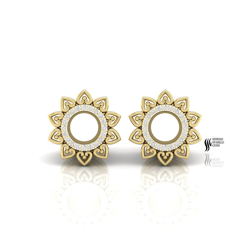 Natural Diamond Halo Sun Flower Ear Tunnel â 14K Gold Gauge Plug, Birthday Gift for Her