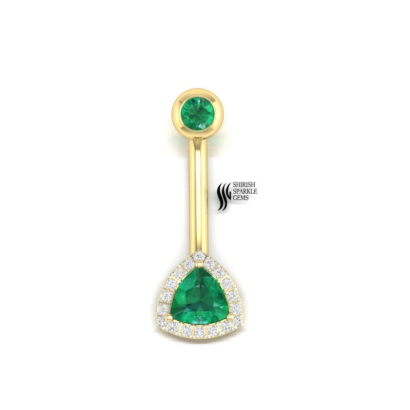 Trillion Emerald Belly Ring â 14K Gold Diamond Halo Navel Piercing Jewelry