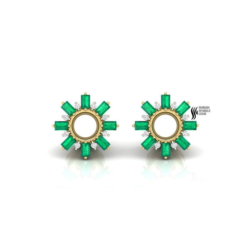 Baguette Emerald Ear Tunnel Plug â 14K Gold Diamond Sunburst Ear Gauge Jewelry