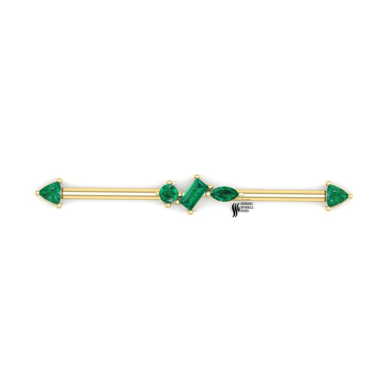 Emerald Industrial Barbell in Solid Gold â A Unique Gift for Piercing Lovers