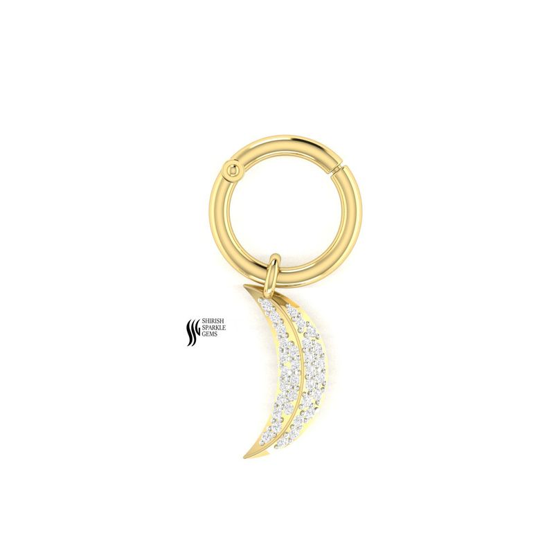Minimalist Diamond Crescent Moon Nose Ring â Solid Gold Moon Charm Nose Hoop