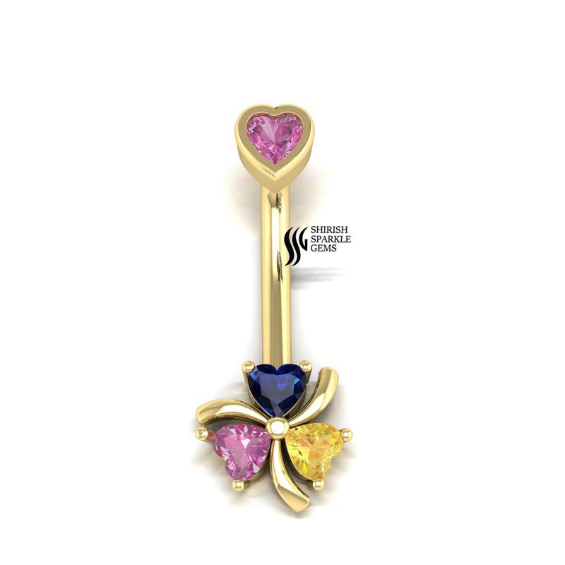 Luxury Gold Belly Ring with Heart Top & Butterfly Dangle â Colorful Gem Navel Jewelry