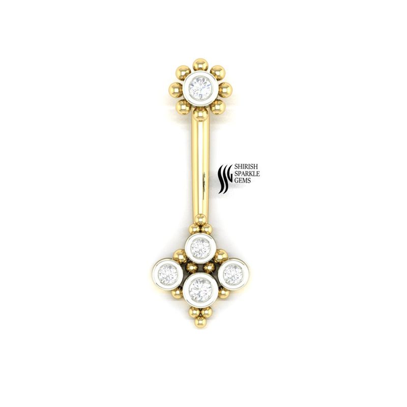 Gold Diamond Industrial Barbell with Floral Design â Elegant Cartilage Piercing