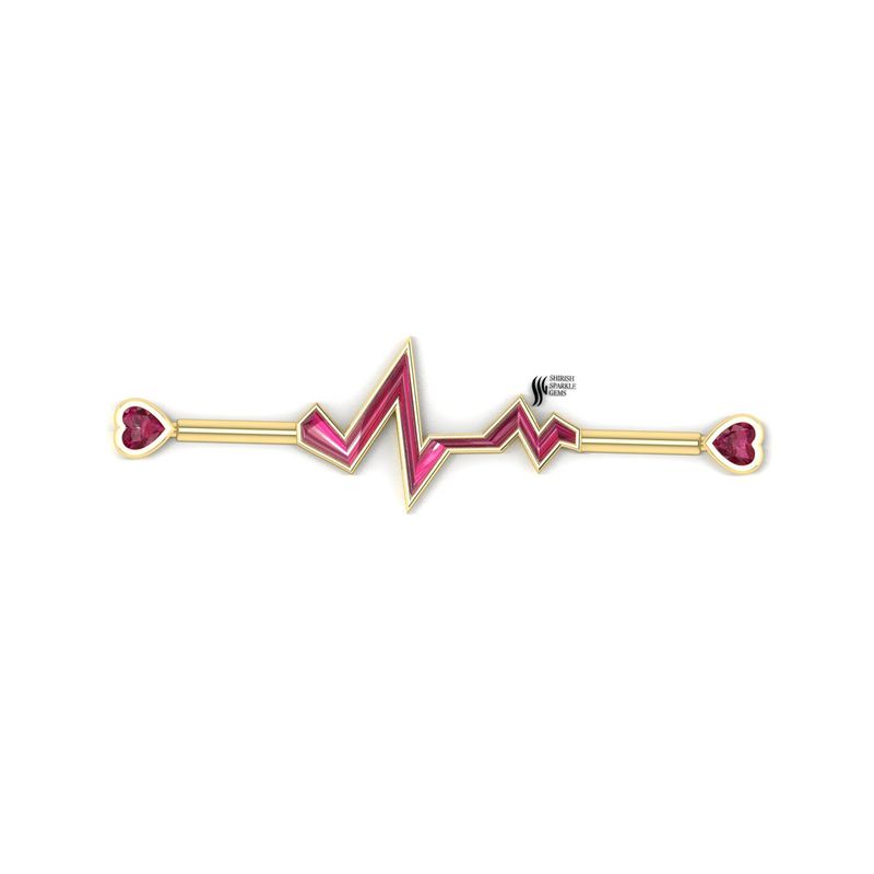 Gold Ruby Heart Industrial Bar â Romantic Scaffold Ear Piercing Jewelry