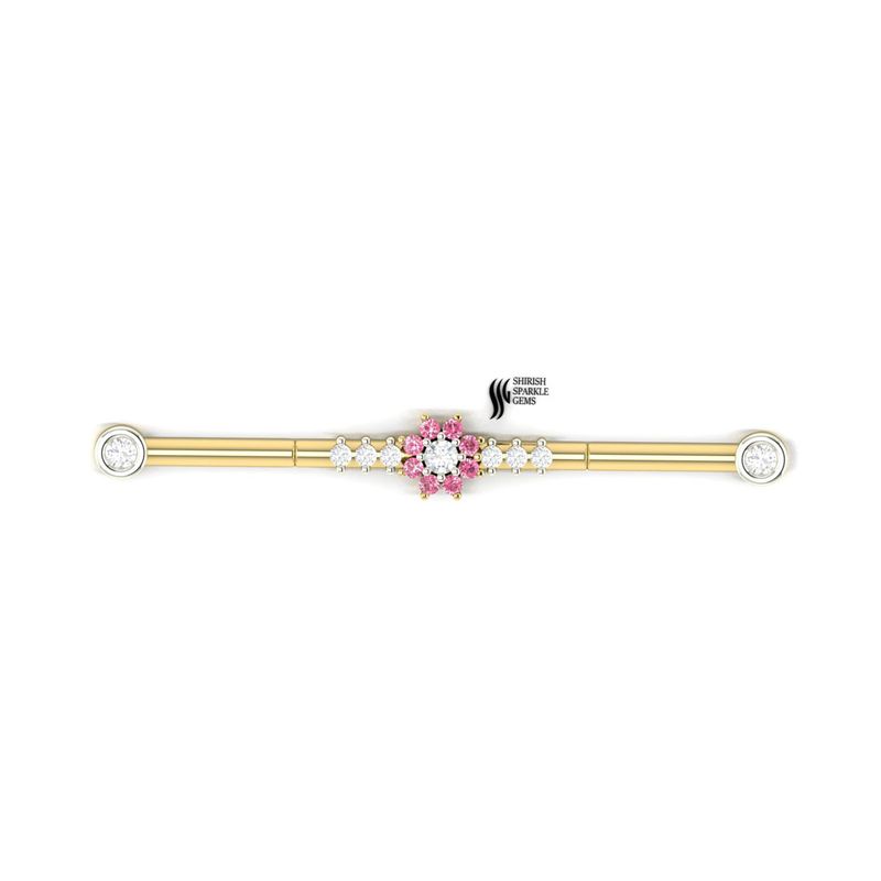 Luxury 14K Gold Industrial Barbell with Diamond & Pink Flower Center â Fine Ear Jewelry