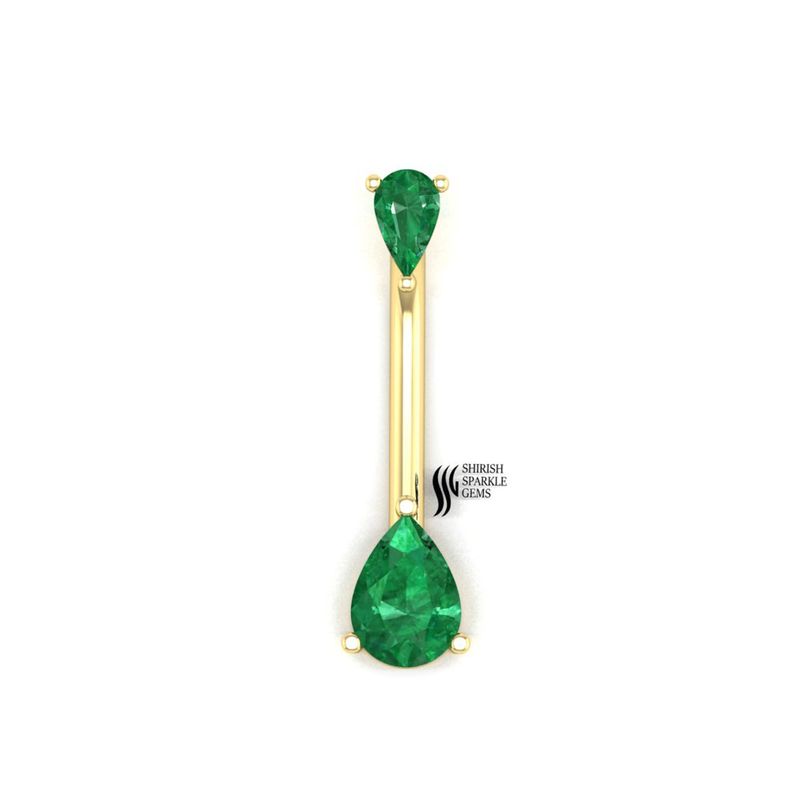 Gold Emerald Belly Button Ring Pear Cut Green Gemstone Navel Piercing 14K/18K Gold Curved Barbell Luxury Navel Jewelry