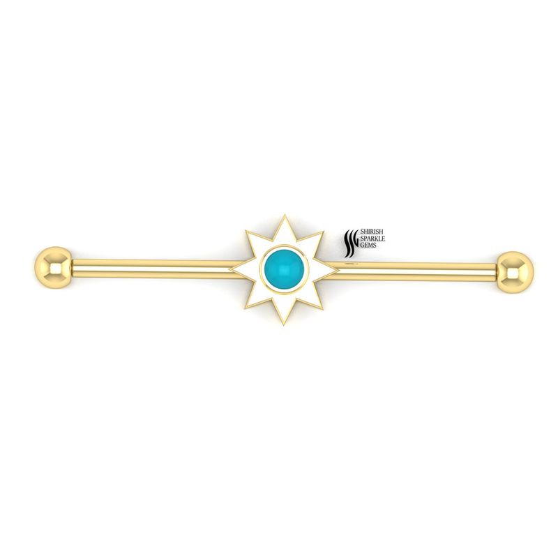Turquoise Star Industrial Barbell Sunburst Scaffold Ear Piercing Straight Industrial Earring Celestial Cartilage Jewelry