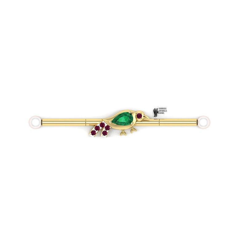Solid Gold Emerald & Ruby Bird Industrial Barbell â Gemstone Helix Scaffold Piercing Jewelry
