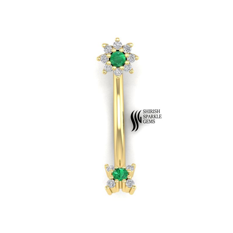 Gold Emerald Bloom Diamond Curved Barbell â Special Occasion Gift