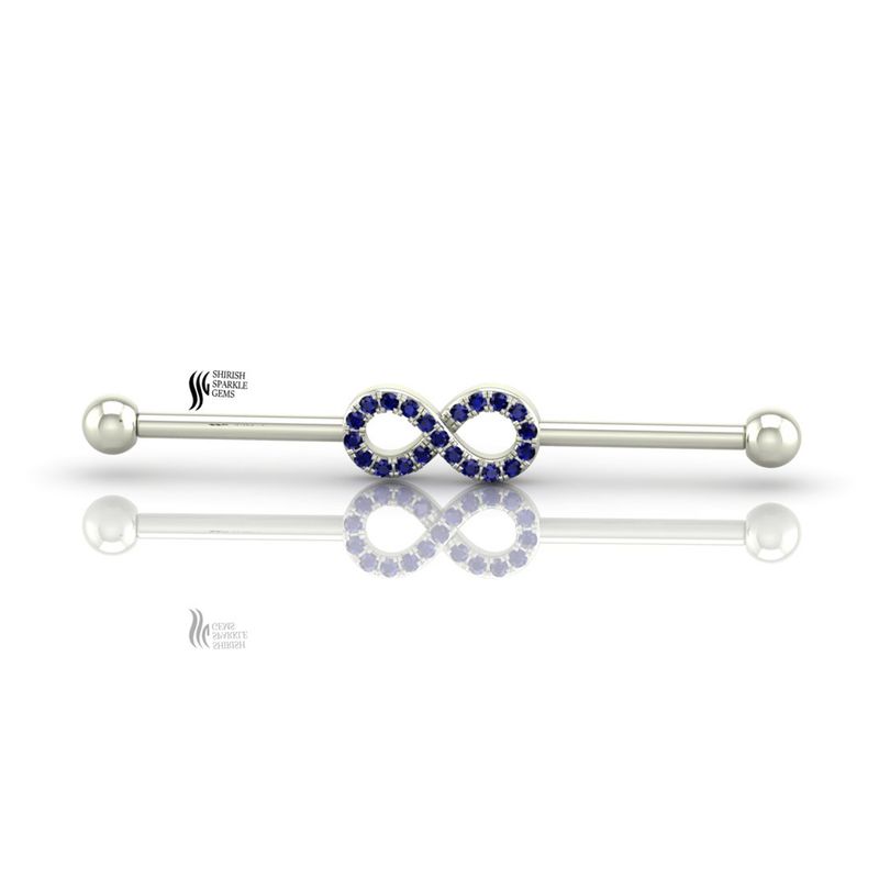 Gold Blue Sapphire Infinity Industrial Barbell Earring | Figure 8 Cartilage Piercing | Fine Body Jewelry Gift