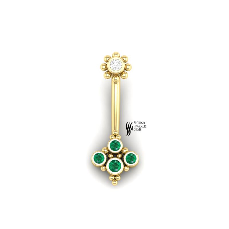 Gold Green Gemstone Curved Barbell Earring, Floral Cluster Gold Rook Eyebrow Ring,Luxury Fine Body Jewelry, Gift