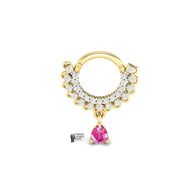 Luxury Solid Gold Diamond & Pink Gem Drop Septum Ring â Elegant Gift for Her