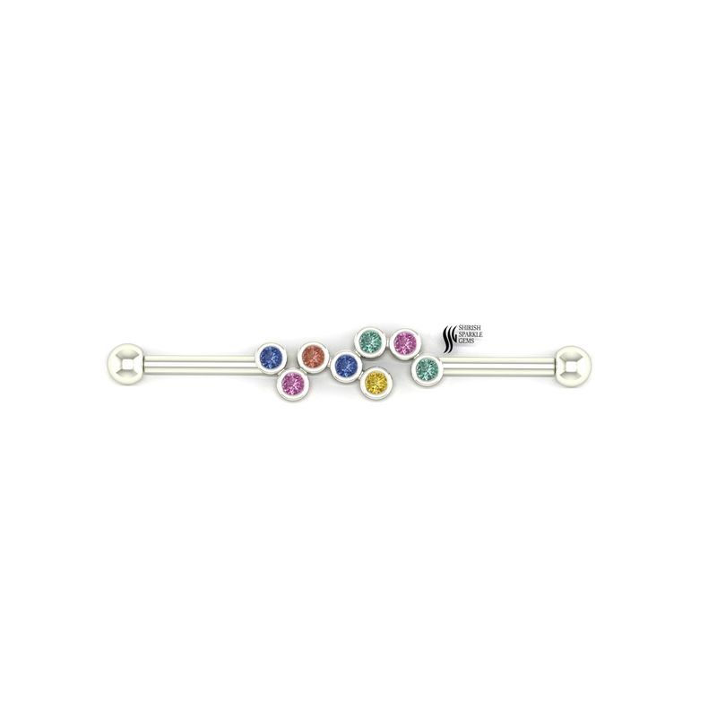 Luxury Solid Gold Multigem Industrial Bar â Rainbow Cluster Jewelry,
