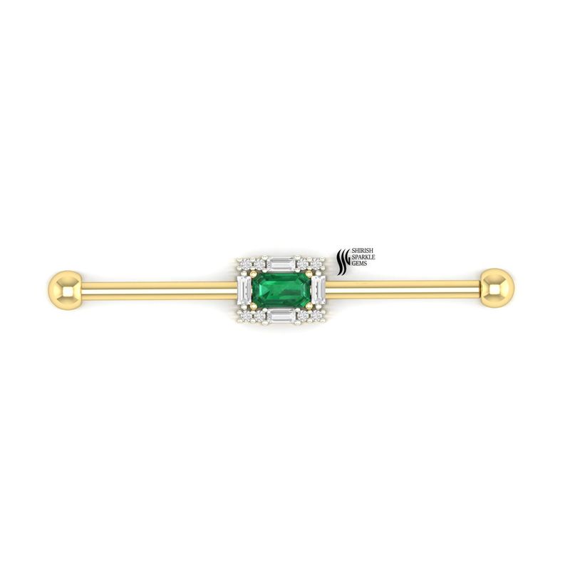 Gold Emerald-Cut Gem & Diamond Industrial Barbell â Luxury Body Jewelry