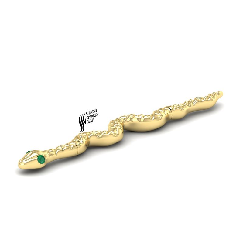 Gold Snake Industrial Barbell with Green Gemstone Eyes â Luxury Body Jewelry