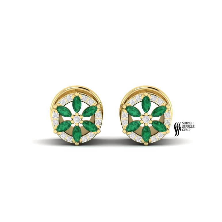 Gold Emerald & Diamond Flower Tunnel â Luxury Ear Plug Gift for Her Natural Round Diamond Ear Plug,