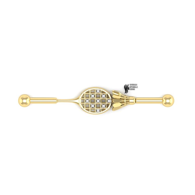 Solid Gold Diamond Tennis Racket Industrial Barbell â Luxury Ear Piercing Jewelry