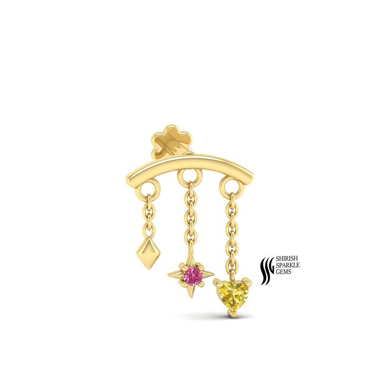 Gold Hidden Helix Earring with Pink Sapphire Star & Yellow Citrine Heart