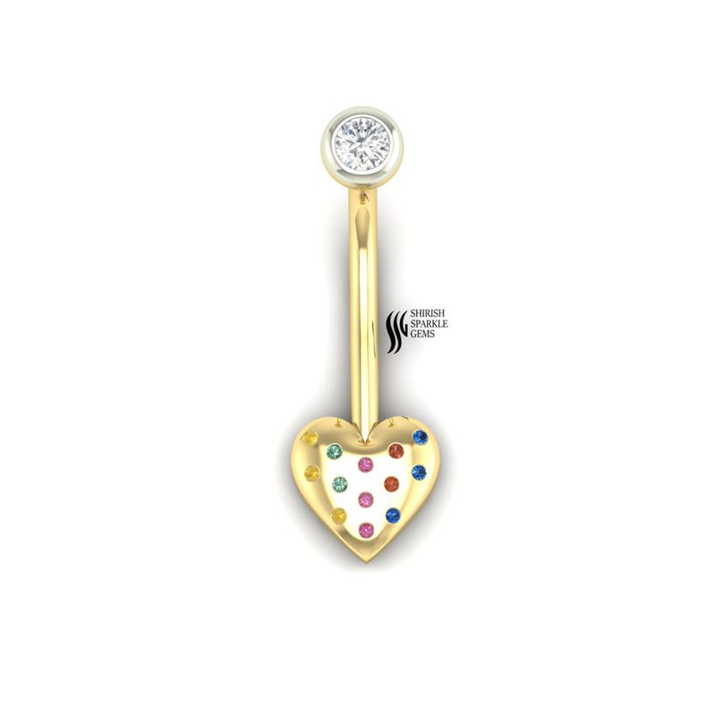 Gold Rainbow Heart Belly Button Ring â 14K Gold Navel Piercing with Bezel Gem