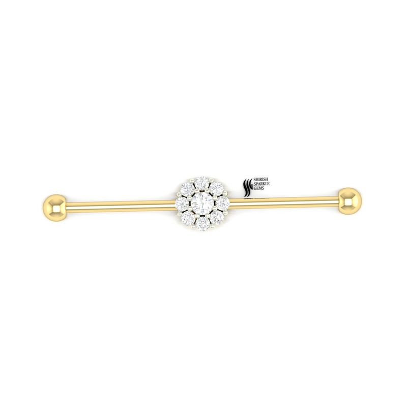 Gold Diamond Flower Industrial Barbell â Floral Cartilage Straight Earring, Luxury Solid Gold Gift