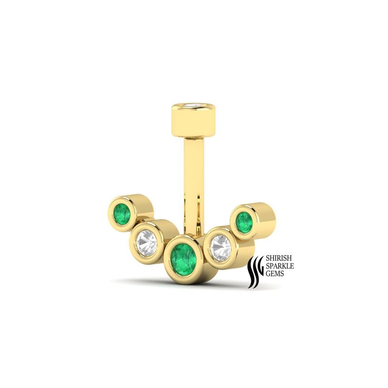 Emerald & Diamond Round Barbell Ring | Luxury Cartilage Earring | Fine Jewelry Piercing | Solid Gold Gift