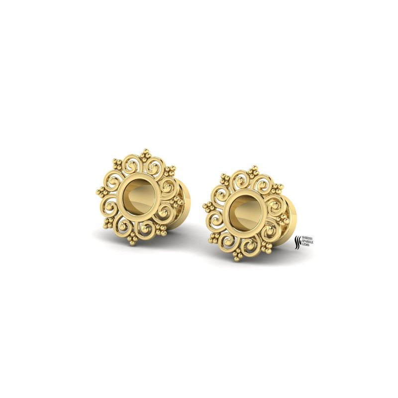 Gold Ear Tunnel Plugs, Luxury Gold Gauges, Filigree Saddle Plugs, Stretched Ear Jewelry, Fine Body Jewelry Gift