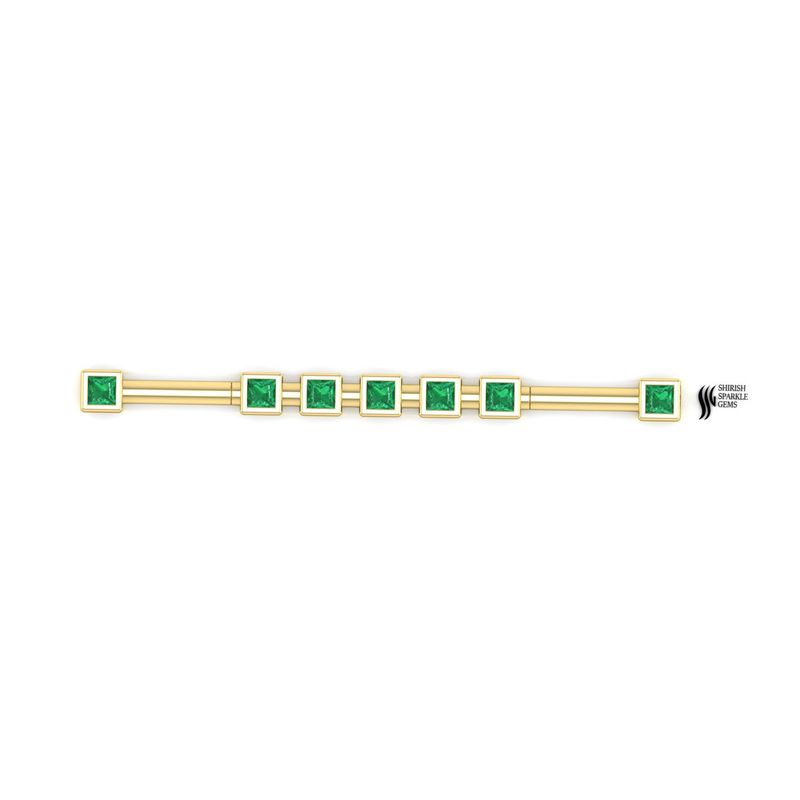 Green Gem Industrial Barbell Solid Gold, Emerald Color Scaffold Earring, 14K Gold Cartilage Piercing Jewelry, Statement Ear Bar