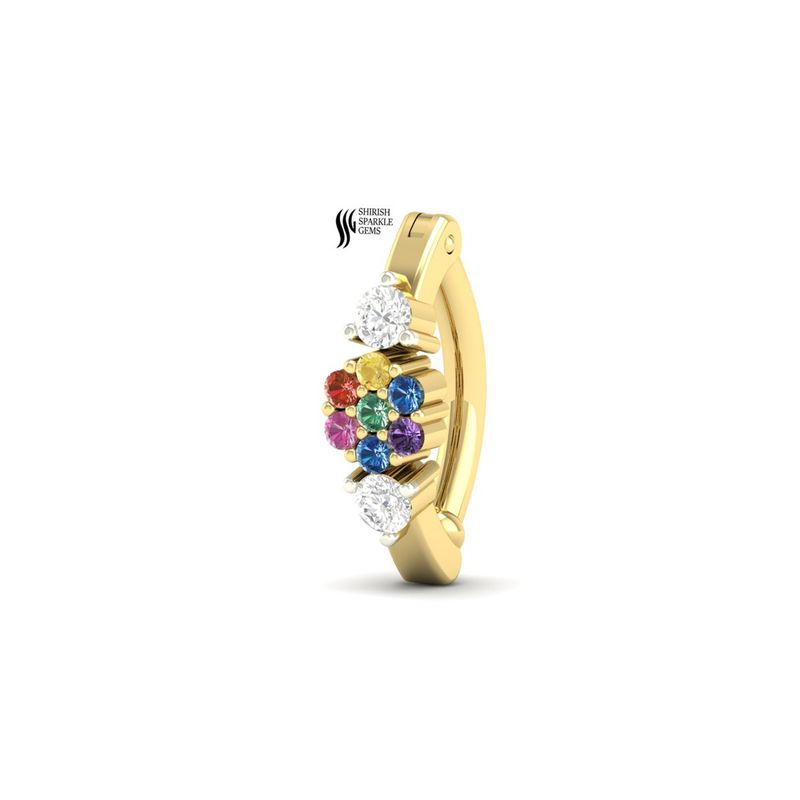 Rainbow Sapphire & Diamond Belly Ring Gift | Multi Gem Navel Hoop Clicker | Luxury Minimal Belly Piercing Jewelry Present
